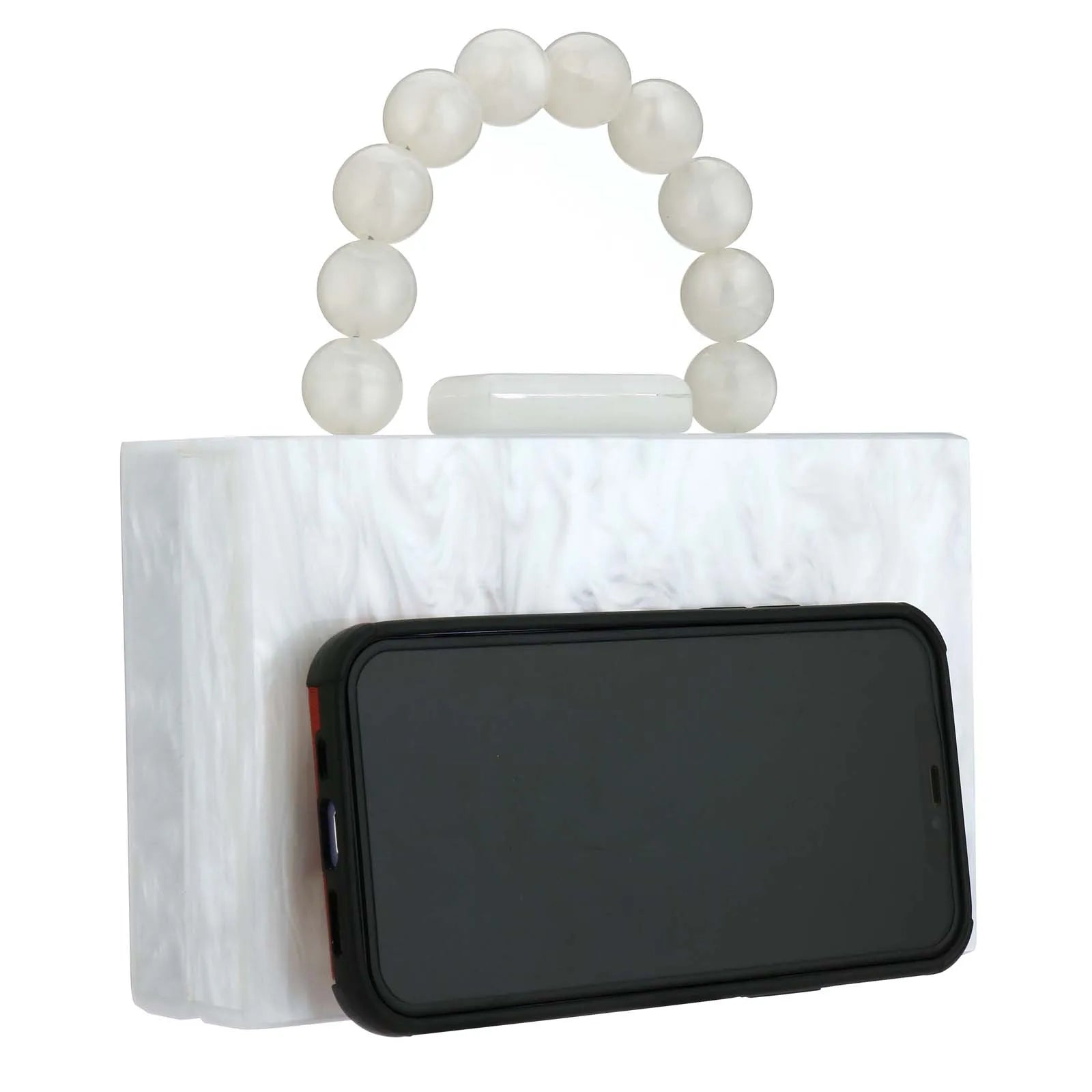 Women’s Luxury Acrylic Evening Bag Pearl Handle Crossbody Purse with Removable Chain Elegant Clutch for Cocktail & Formal Events Clear Acrylic Handbag with Pearl Handle & Chain