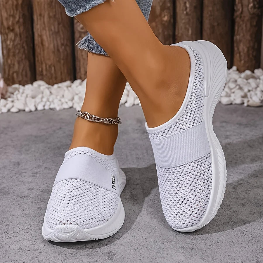 Women's Casual Slip-On Sneakers Breathable Fabric Lightweight PVC Sole Machine Washable Cleanable All-Season Comfort Shoes