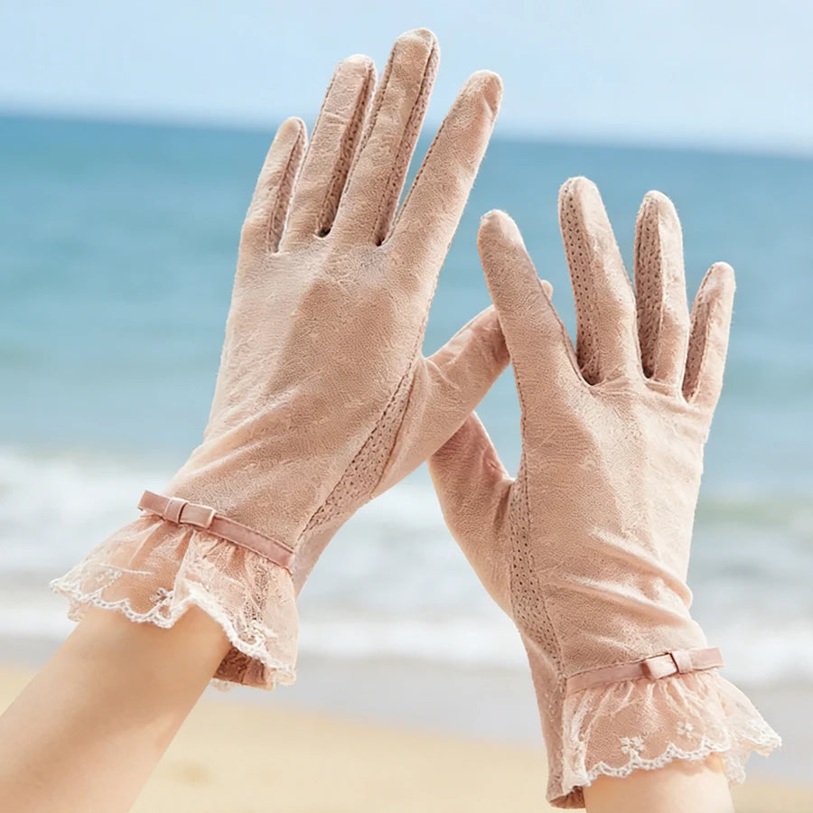 Sun Protection Lace Gloves Summer Touchscreen Breathable Non-Slip Driving Gloves Elegant Lace Design for Women Outdoor Shopping