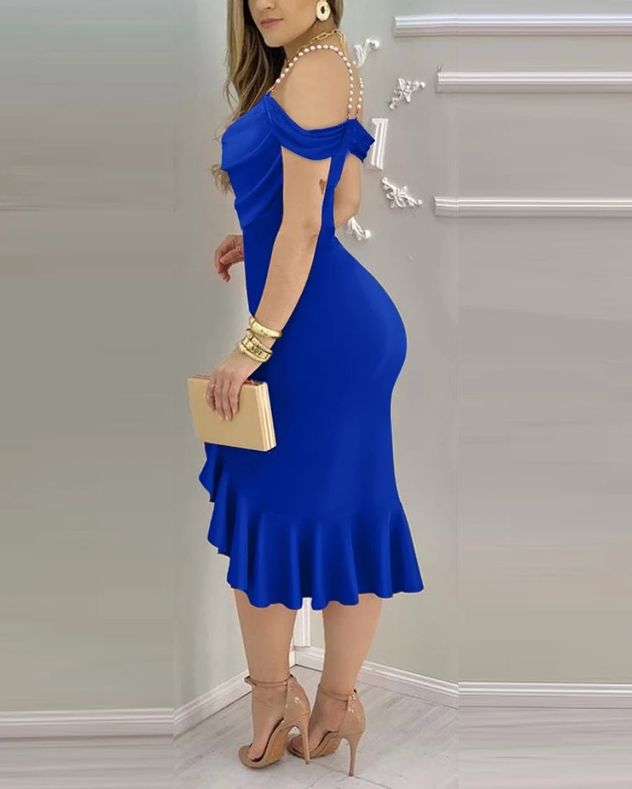 Women's Dress Sexy Solid Sexy Off Shoulder Ruffle Hem Slit Formal Dress Midi Dresses Cocktail Dress Wedding Guest Dress