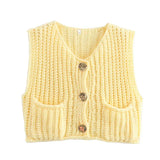 Korean fashion crop sweater women vest solid loose casual sweaters cable knit sweater vests for woman luxury designer tops