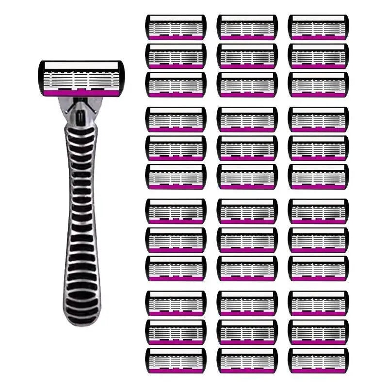 Safety Razor With 3/6/12/18/24/36Pcs 6 Layer Stainless Steel Shaving Cartridges For Men Women Hair Removal Shaving▪