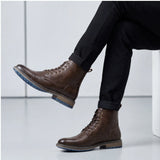 Men's Vintage Combat Boots Lace-Up Cap Toe Ankle Booties with Pull Tab Non-Slip Sole