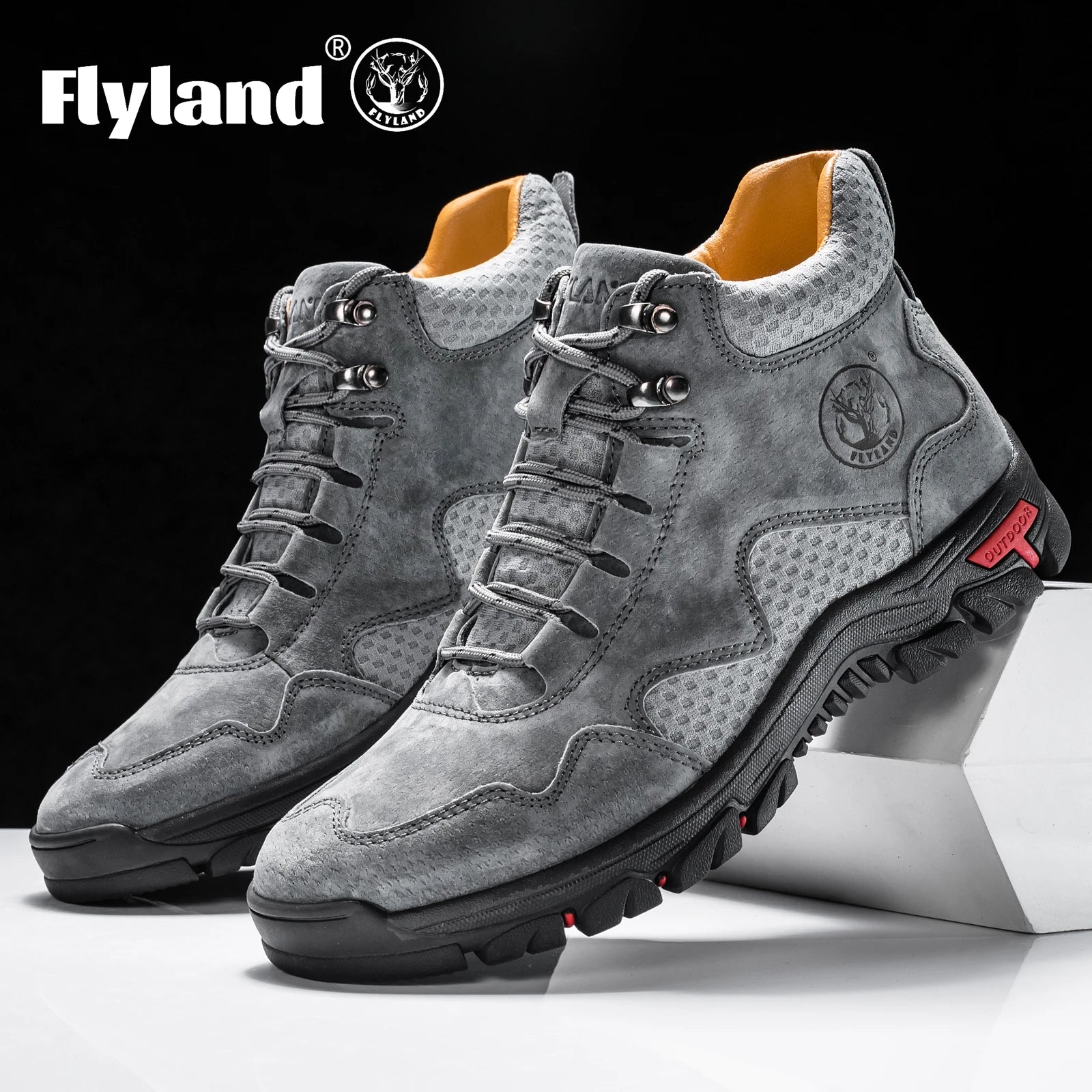 FLYLAND Men's Ankle Boots Casual Leather Shoes Fashion Vintage Hand Stitching Soft Business Handmade Shoes