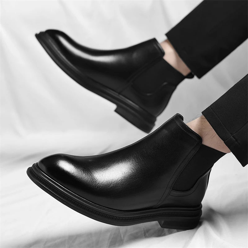 Autumn And Winter Fashionable Men's Leather Casual Ankle Boot Classic Business Formal Boots Comfortable And Anti-Slip Flat Boots