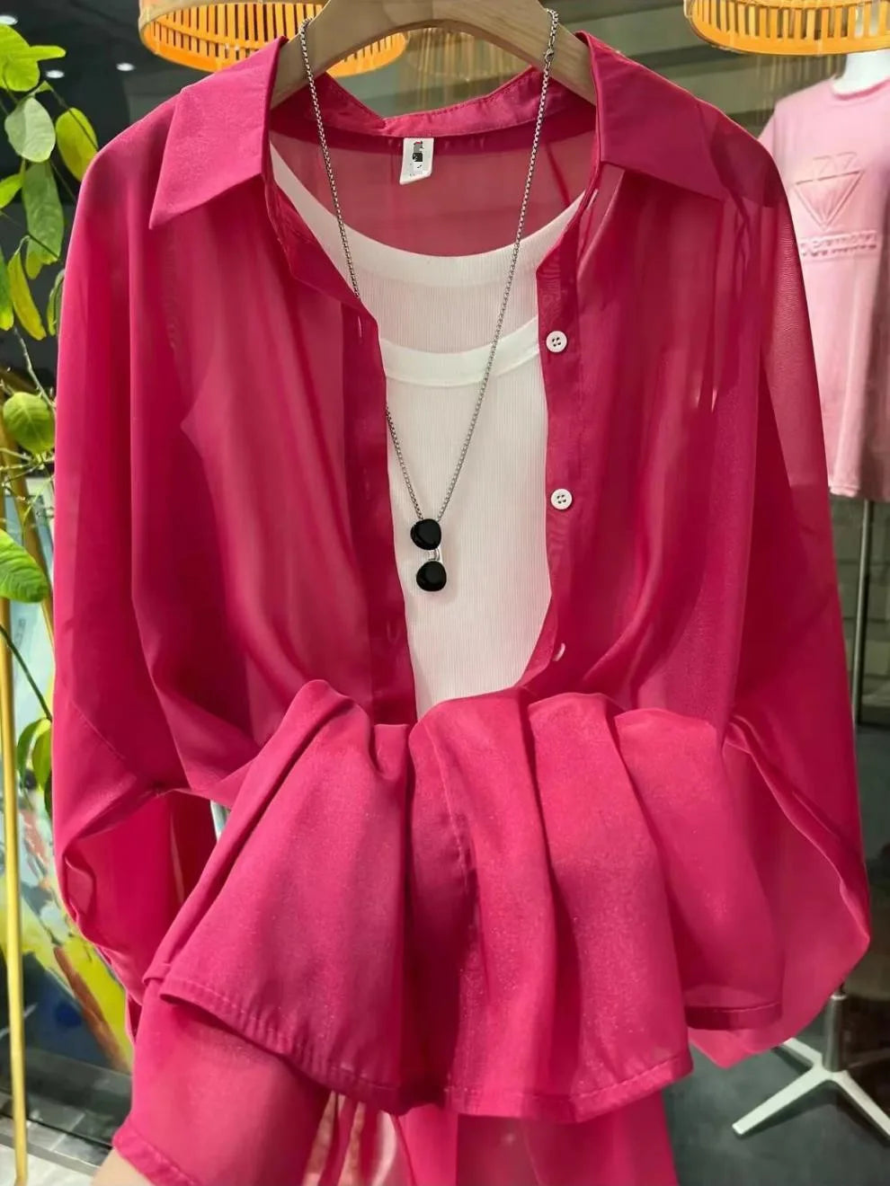 1pcs Woman Four Seasons Shirt Lady Thin Sunscreen Shirts Female Casual Long Sleeve Turn-down Collar Loose Med-Length Style Tops
