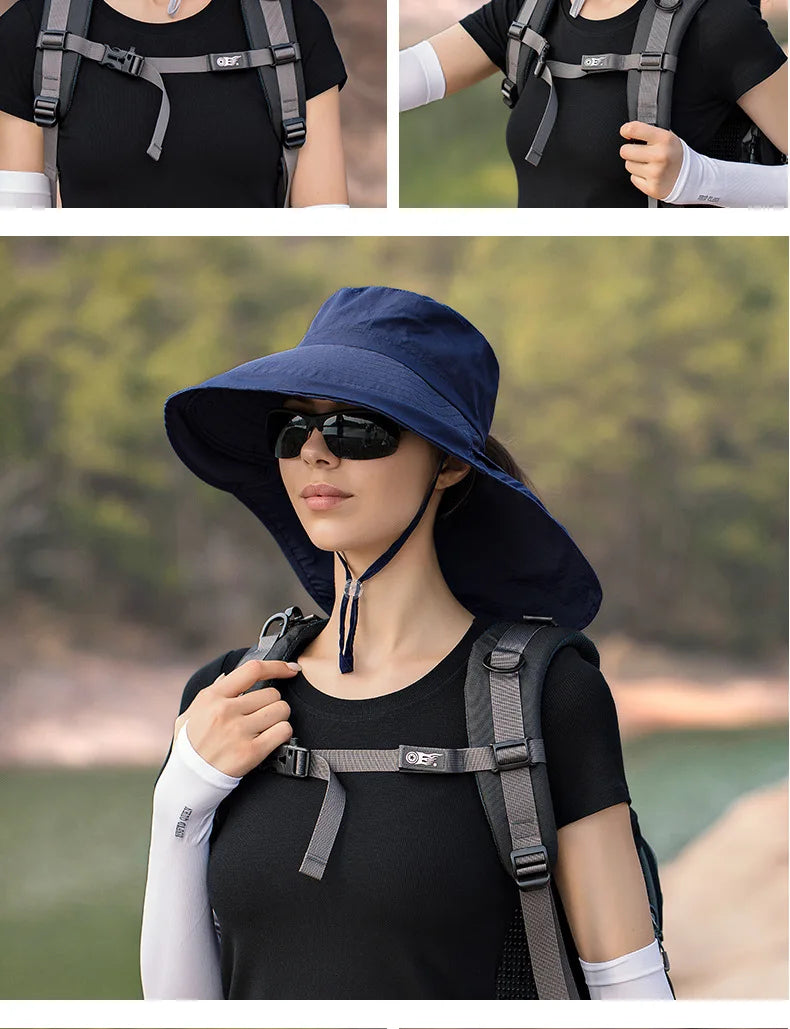 Designer Lightweight Ponytail Hole Visor Hats Summer Bucket Hats for Women Big Brim Outdoor Eye Protection Sunscreen Cap Sun Hat