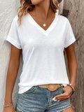 Spring and Summer Women's Casual Short-Sleeved V-Neck T-Shirt, Solid Color Style