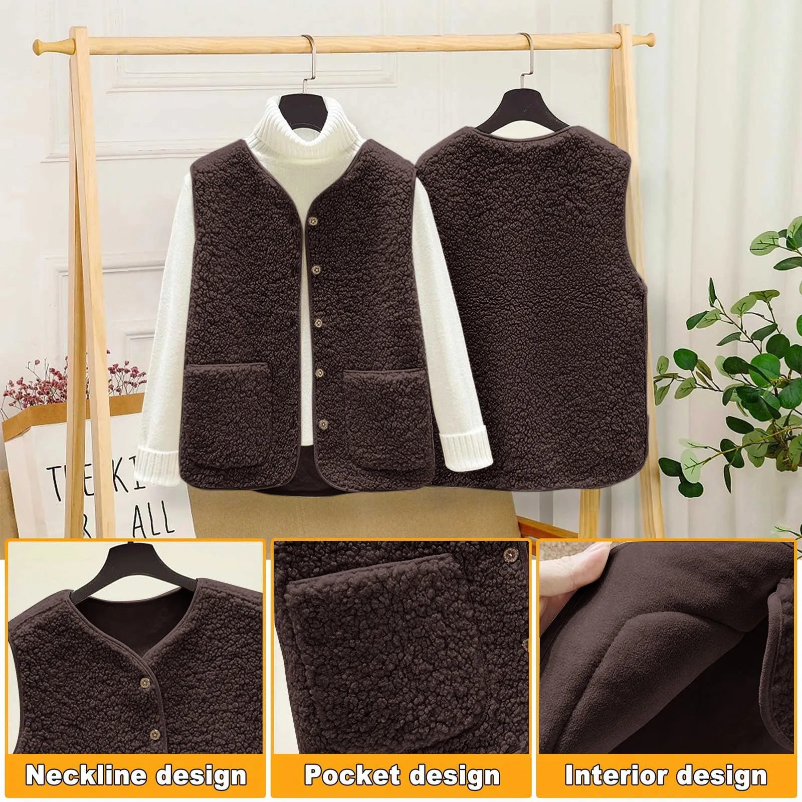 Women'S Teddy Fleece Vest Autumn Thin Vest Sleeveless Coat Plain Plush Vest Short Jacket Loose Fleece Vest Women Outwear