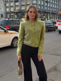 Chic Speckled Knit Cardigan Round Neck Shoulder Pads Long Sleeve Single Breasted Patch Pockets Daily Women Top 2026 Autumn Tops