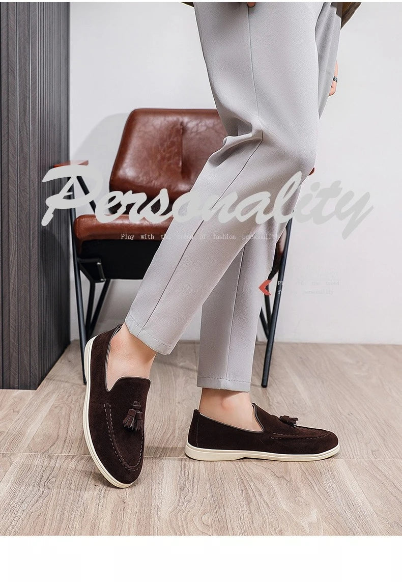 Fashion Men's Casual Shoes Suede Leather Men Classic British Style Tassels Loafers Moccasins Mens Outdoor Driving Flats