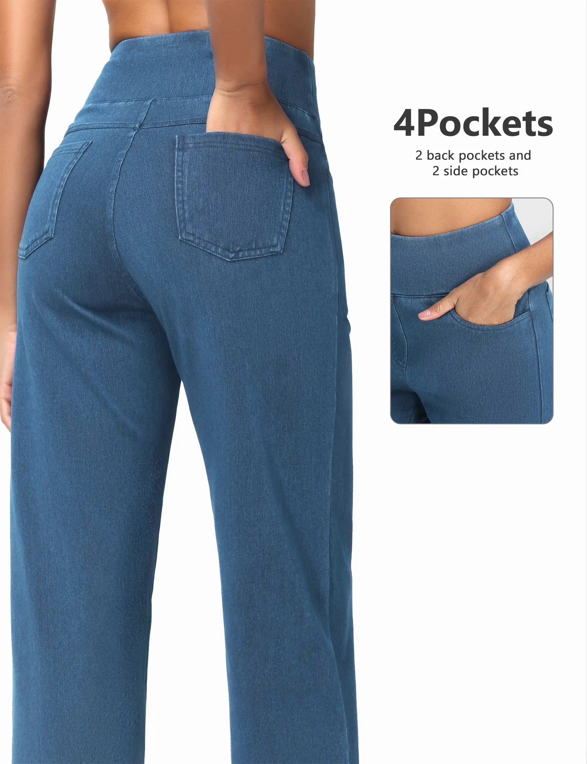 THE GYM PEOPLE Women's Wide Leg Jeans High Waisted Pull on Stretchy Baggy Basic Straight Denim Pants with Pockets