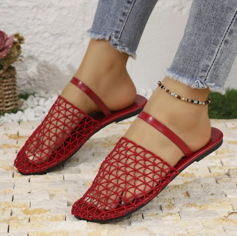 Summer Mesh Sandals Women Casual Ballet Flats Hollow Out Beach Shoes Woman Loafers Summer Closed Toe Mules Sandalias Mujer