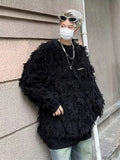 Winter Ripped Fringe Raw Edge Sweater For Men Hip Hop Fashion Knitted Pullovers Y2K Vintage Streetwear Knitwear Jersey Clothes