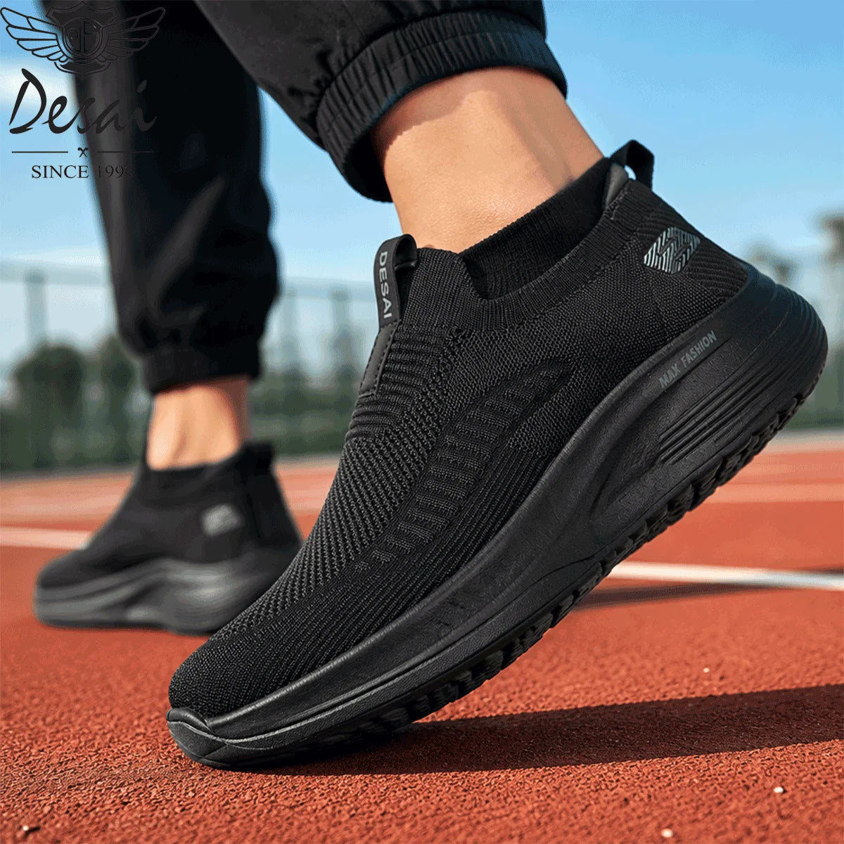 Desai Men's Wide Width Knit Slip-on Sneakers Max Cushion Walking Shoes Lightweight Breathable