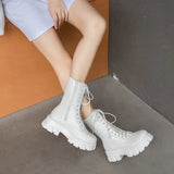 Platform Women's Ankle Boots Autumn 2023 Black White Thick Bottom Motorcycle Botas Mujer Pu Leather Non-Slip Combat Boots Women