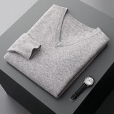 Autumn And Winter New Men's V-Neck Cashmere Loose Thickened Solid Color Wool Knitted Bottoming Shirt Business Casual Sweater