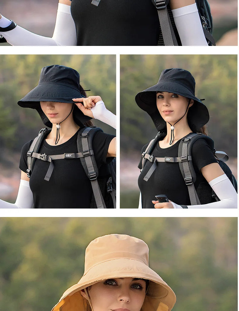 Designer Lightweight Ponytail Hole Visor Hats Summer Bucket Hats for Women Big Brim Outdoor Eye Protection Sunscreen Cap Sun Hat