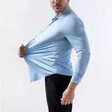 100 KG Non-Iron Four-way stretch Men's Long Sleeve Shirt Silky Foreign Trade Cross-Border Amazon Euro Men's TopS Shirts
