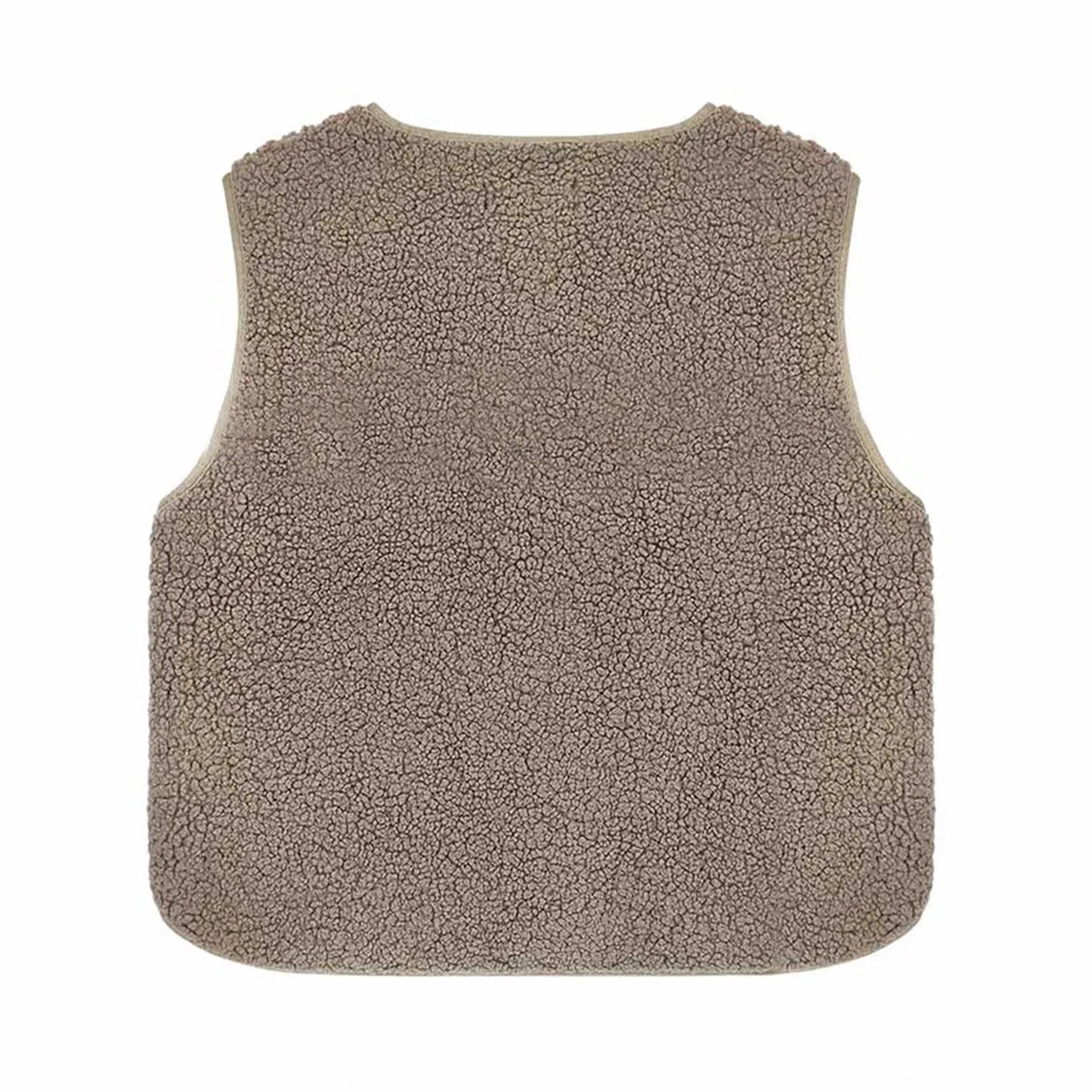 Women'S Teddy Fleece Vest Autumn Thin Vest Sleeveless Coat Plain Plush Vest Short Jacket Loose Fleece Vest Women Outwear
