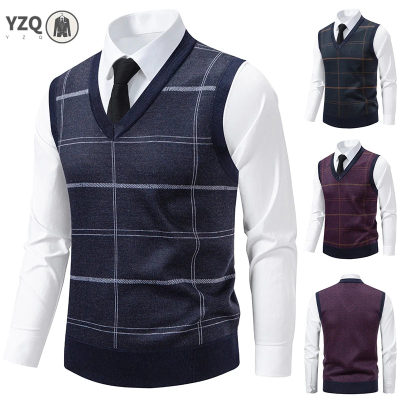 Men's V-neck Knitted Sweater Warm Autumn Winter Diamond Grid Twisted Flower Casual Fashion Versatile Knit Top