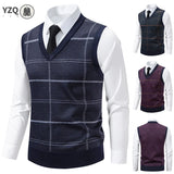 Men's V-neck Knitted Sweater Warm Autumn Winter Diamond Grid Twisted Flower Casual Fashion Versatile Knit Top