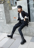 Platform Women's Ankle Boots Autumn 2023 Black White Thick Bottom Motorcycle Botas Mujer Pu Leather Non-Slip Combat Boots Women