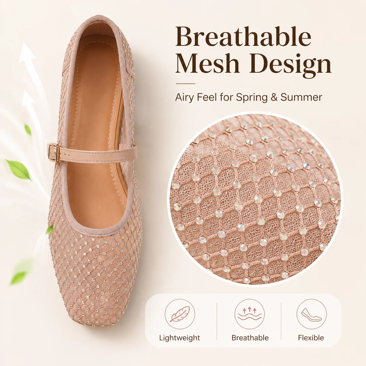 2026 Women's Mesh Ballet Flats Pointed Toe Breathable Flat Shoes Elegant Casual Slip On Shoes For Office Travel