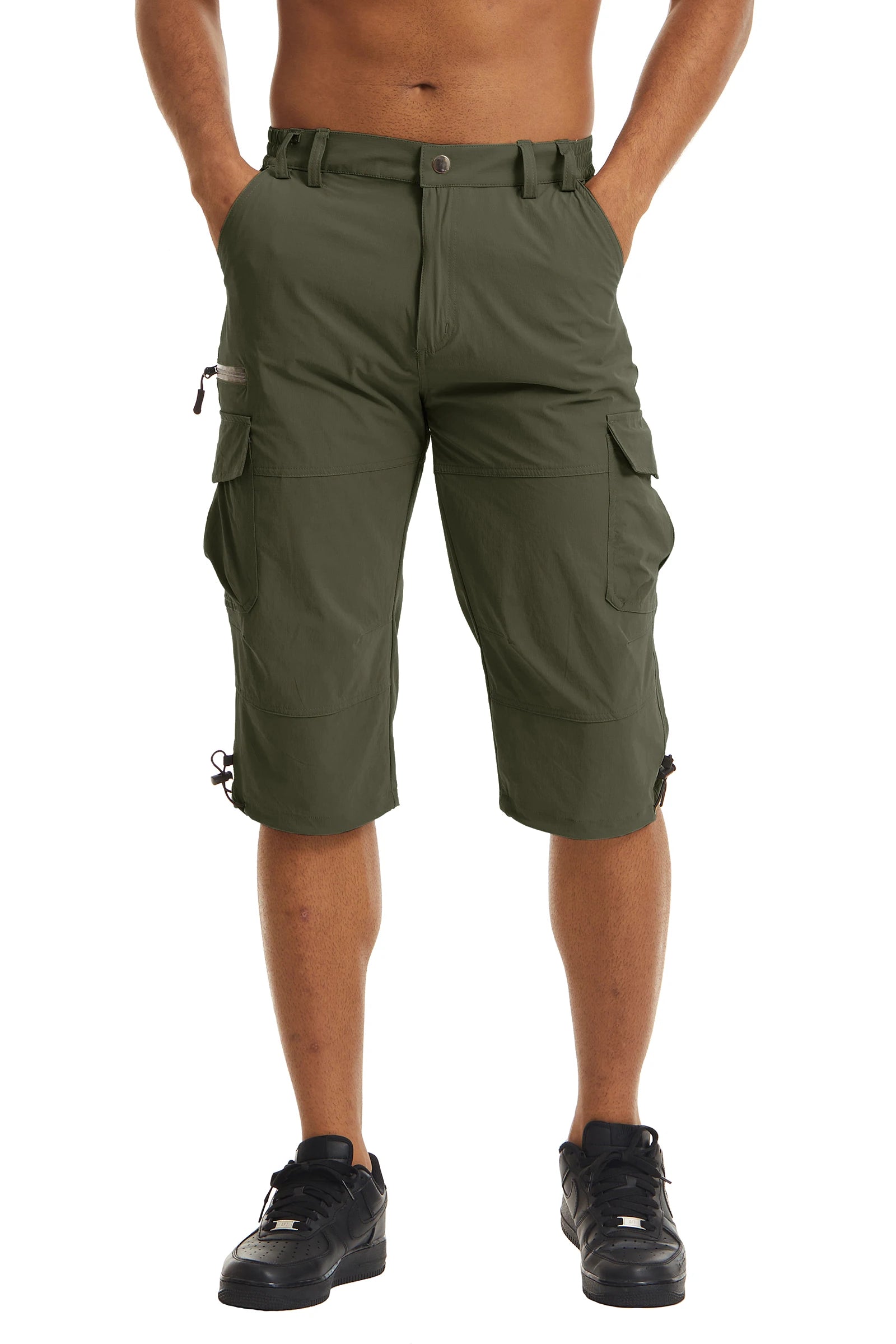 Men's Cargo Work Shorts Quick Dry 3/4 Length Capri Pants Multi-pockets Knee Length Trousers Summer Board Beach Shorts