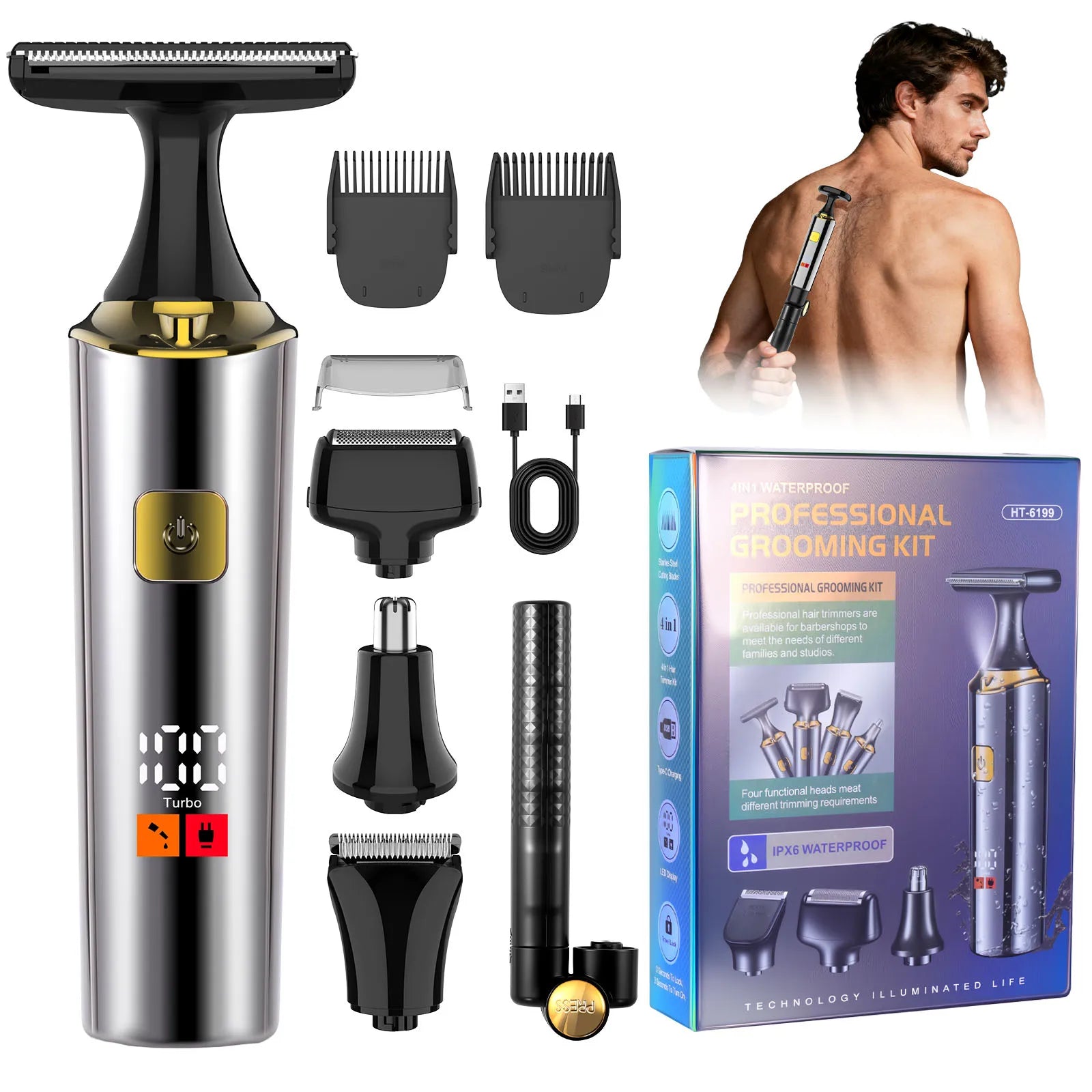 Hatteker Electric Rechargeable Full-Body Hair Trimmer Men's Shaver Grooming Clippers Adjustable Personal Hygiene Hair Removal Device