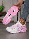 Women Splatter Paint Gradient Running Sneakers Breathable Flying Weave Mesh Lightweight Shock Absorb Non Slip Fashion Athletic Walking Sport Shoes