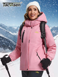 TACVASEN Winter Fleece Lined Hooded Parka Jacket Womens Ski Snowboard Warm Coats Waterproof 5 Zipper Pockets Windbreaker Outwear