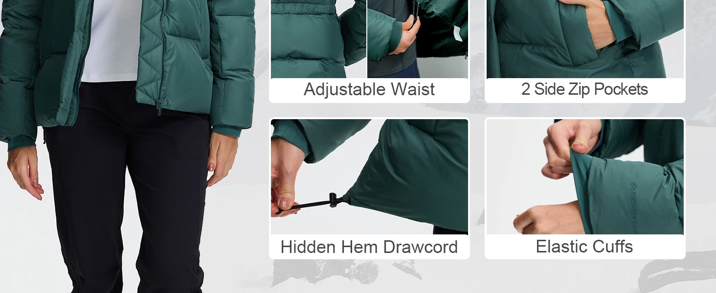 Pioneer Camp Women's Quilted Puffer Jacket, Warm Winter Coat Insulated Full Zip Hooded Jacket Pockets Outerwear Casual
