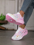 Women Splatter Paint Gradient Running Sneakers Breathable Flying Weave Mesh Lightweight Shock Absorb Non Slip Fashion Athletic Walking Sport Shoes