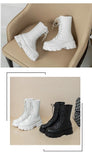 Platform Women's Ankle Boots Autumn 2023 Black White Thick Bottom Motorcycle Botas Mujer Pu Leather Non-Slip Combat Boots Women