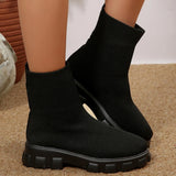 Ankle Boots for Women Comfortable Round Toe Slip On Stretch Soft Chunky Block Heel Knit Platform Boots Punk Dress Sock Boots