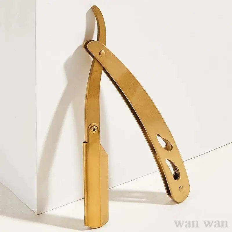 Stainless Steel Razor Holder Golden Men's Manual Folding Straight Edge Shaver Barber Shop Beard Trimmer With Shaving Blade Y1003