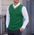 New Men's Knit V-Neck Sweater Vest Contrast Color Stripe Design Sleeveless Knitted Pullover Sweaters Men Smart Casual Waistcoats