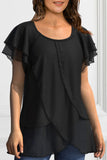 Women Plus Size Blouse Chiffon Short Sleeve Round Neck Elegant Irregular Hem Office Lady Summer Chiffon Blouse Tops