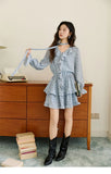 MISHOW Floral Dress for Women Cotton 2026 Spring Blue Luxury V-neck Ruffled Puff Sleeve Dress Party Midi Dress Woman MXE46L2517