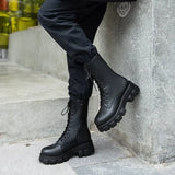 Platform Women's Ankle Boots Autumn 2023 Black White Thick Bottom Motorcycle Botas Mujer Pu Leather Non-Slip Combat Boots Women