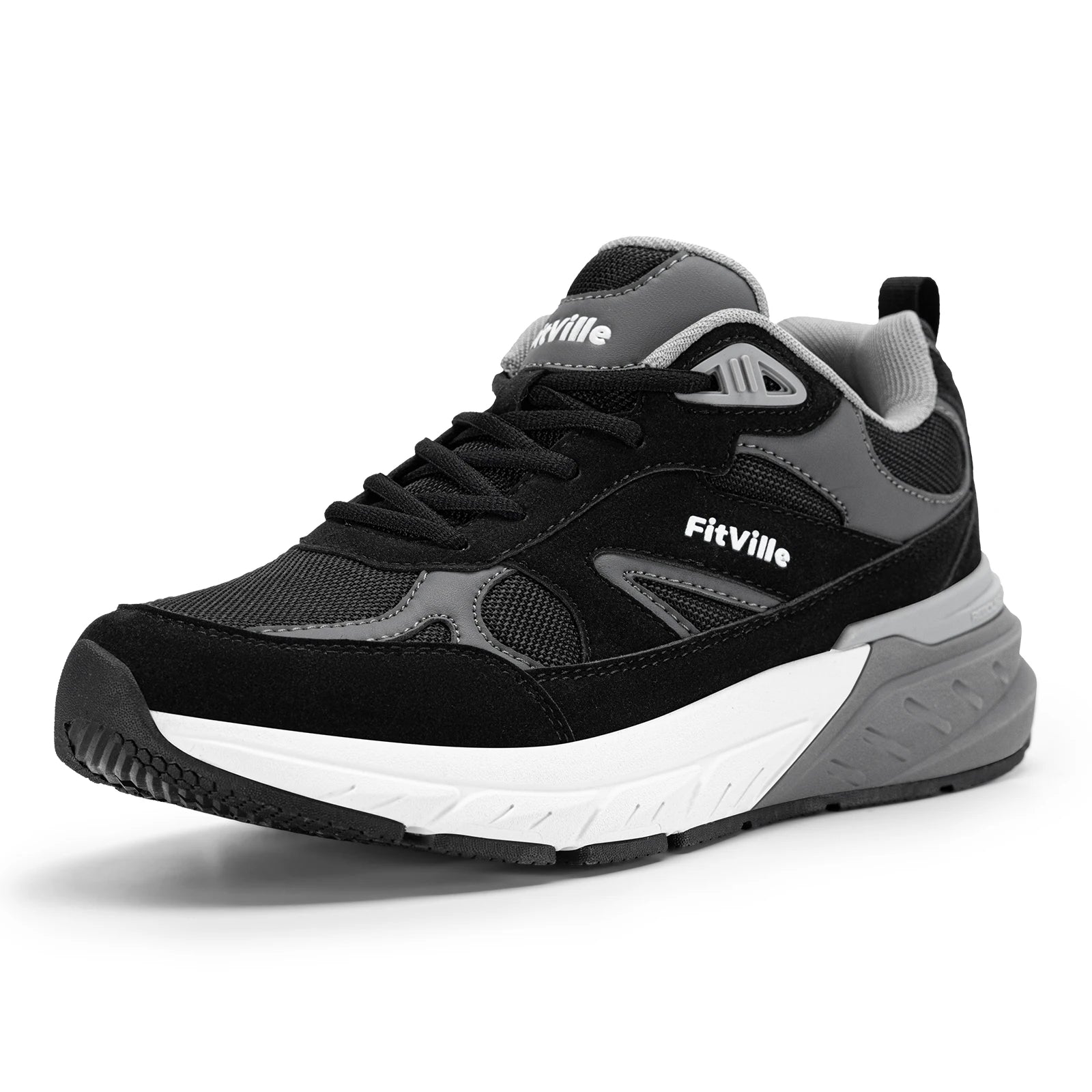 FitVille Newest Walking Shoes for Men Wide Width Sneakers with Arch Support for Flat Feet Heel Pain Relief Plantar Fasciitis