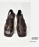 Retro Men's Summer Fashion Hollow Breathable Sandals Comfortable Anti-Slip Wear-Resistant Handmade Roman Style Slippers