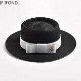 NEW Spring Summer Straw Hats for Women Round Bumpy Surface Flat Top Bowknot Dress Cap Travel Beach Sun Hat Gorra