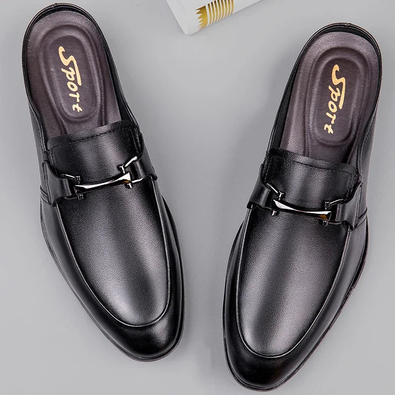 Genuine Leather Mules For Men Half Shoes Man Luxury Brand Designer Men's Luxury Casual Shoes Slip On Footwear Slippers Male