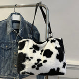 Large Capacity Shopper Bags For Women Winter Travel Tote Bag Cow Printing Plush Shoulder Bag Ladies Handbag Designer Bolsos