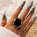 2Pcs/Set New Vintage Enamel Earrings Rings For Women Punk Metal Side Classic Black Oil Drip Irregular Stones Luxury Jewelry Set