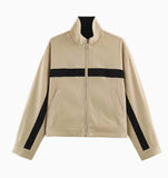 Women's Jackets Beige Black Zip Collar Crop Jacket Lapel Loose Streetwear Spring Autumn Chic Sports Outfits Short Coats 2026 New