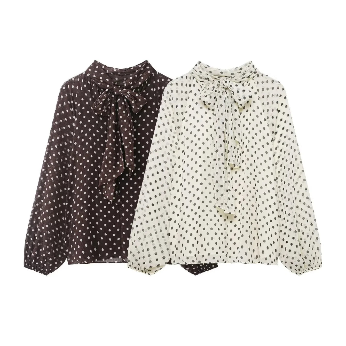 Women's Dots Printed Blouse Shirt Spring Autumn Fashion Long Sleeve Bow Lace-Up Blouse Shirt Lady Elegant High Street Blouses