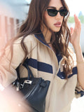 High Quality Chic Khaki Stand Collar Zipper Jackets 2026 Casual Long Sleeve Outerwear Female Fashion Loose Coats For Woman